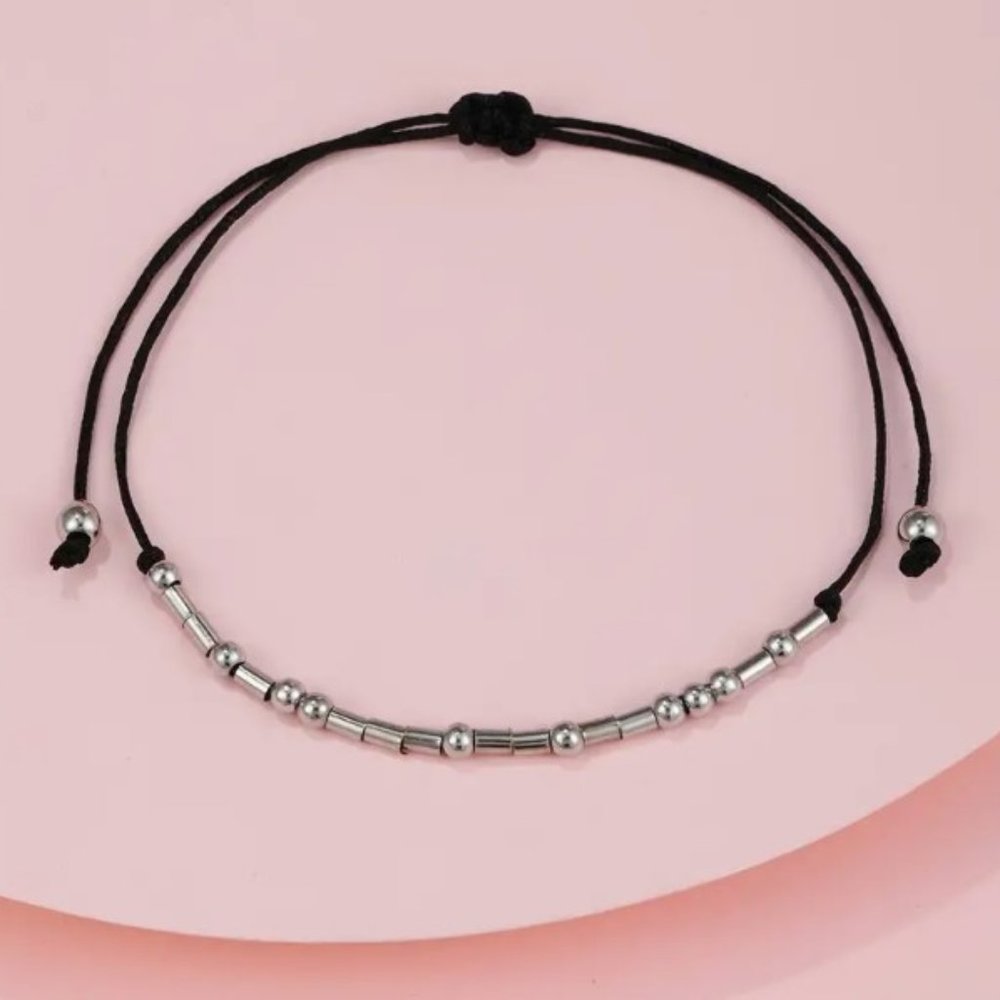 Morse Code Encouragement Bracelet Spells "Keep Going" adjustable - Picture 2 of 2
